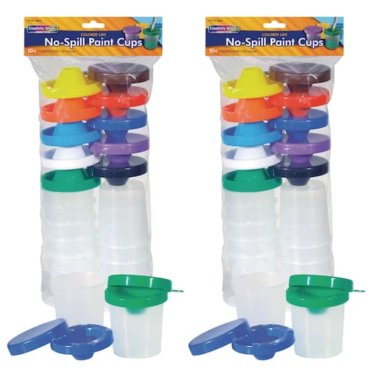 Creativity Street&#xAE; No-Spill Round Paint Cups with Colored Lids, 2 Packs of 10